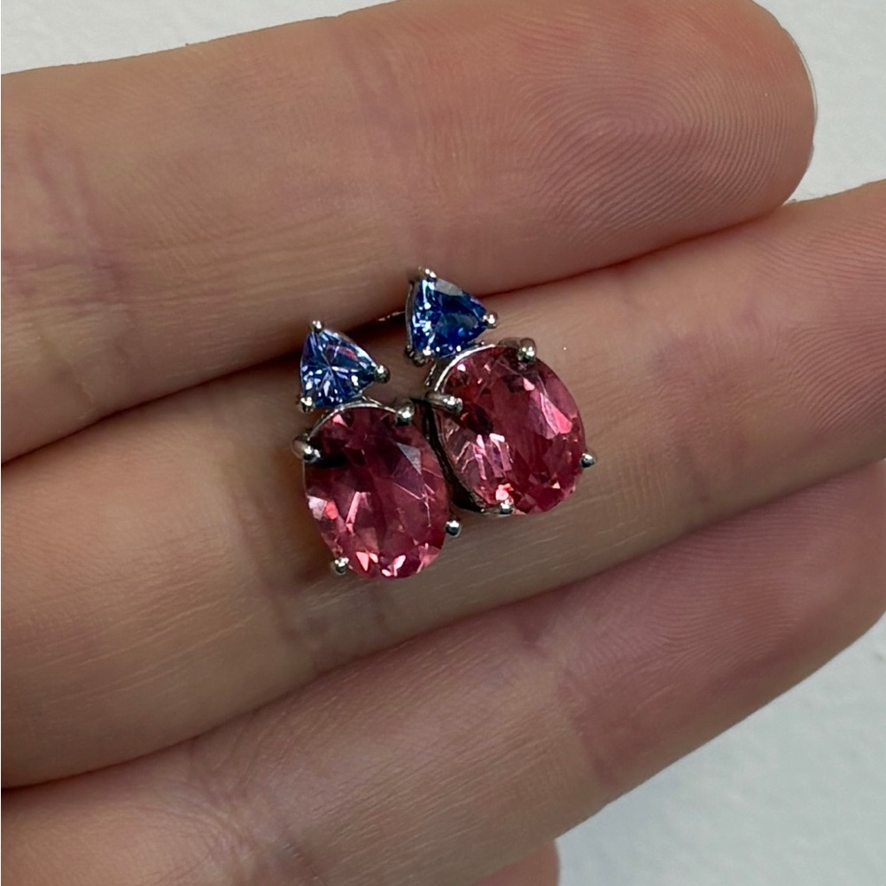 925 Sterling Silver Tanzanite & Pink Earrings